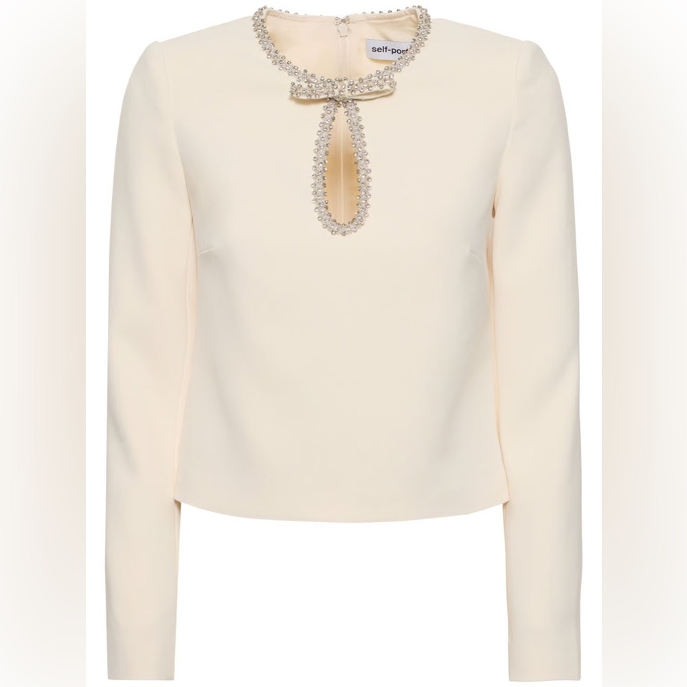 NWT Self-Portrait Embellished Cream White Crepe Blouse Size 4